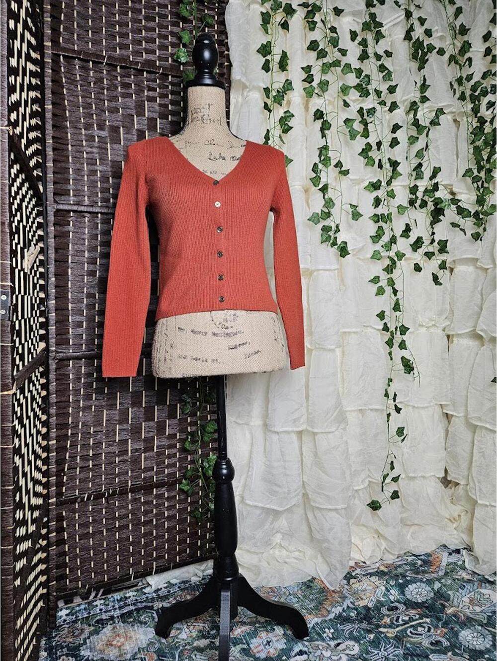 Old Navy So Soft Rust Orange Ribbed Button-Up Cardigan Sweater